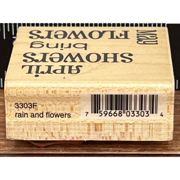 3303F April Showers Bring May Flowers Penny Black Wood Mounted Rubber Stamp Rain - Picture 3 of 5